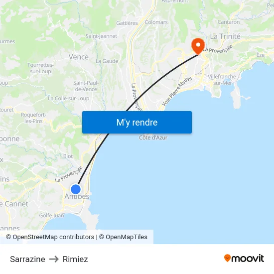 Sarrazine to Rimiez map