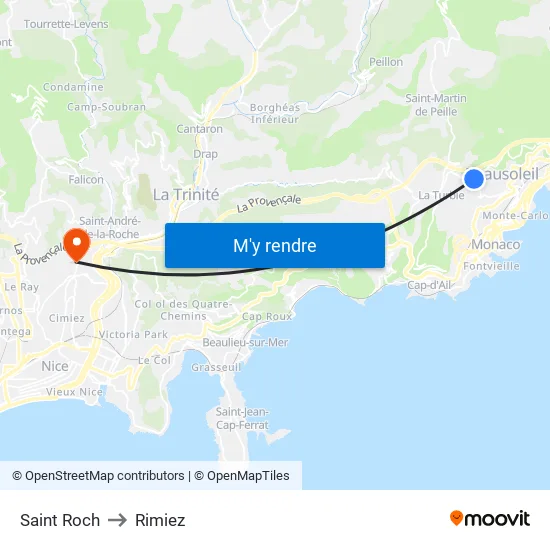 Saint Roch to Rimiez map