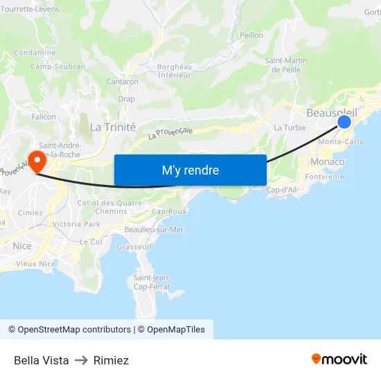 Bella Vista to Rimiez map