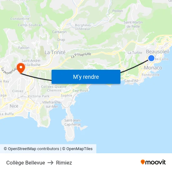 Collège Bellevue to Rimiez map