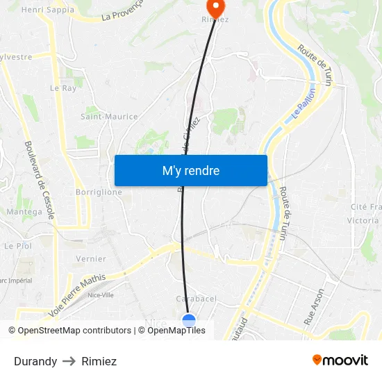 Durandy to Rimiez map