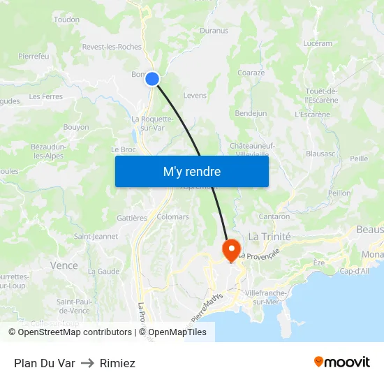 Plan Du Var to Rimiez map
