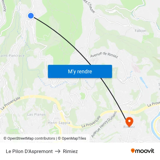 Le Pilon D'Aspremont to Rimiez map