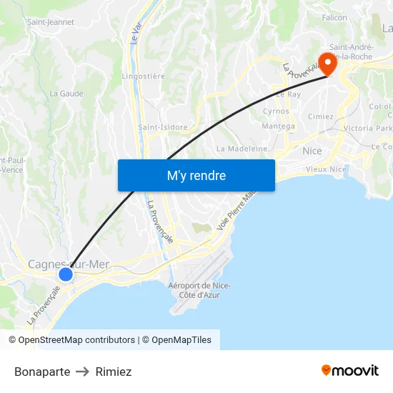 Bonaparte to Rimiez map