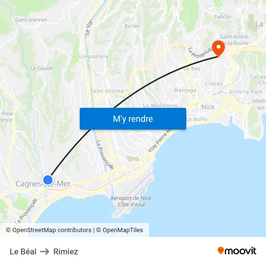 Le Béal to Rimiez map