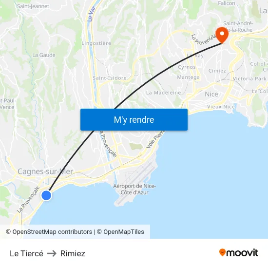 Le Tiercé to Rimiez map