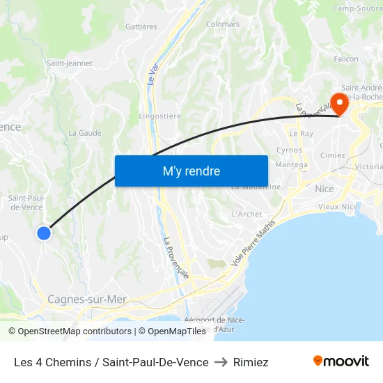 Les 4 Chemins / Saint-Paul-De-Vence to Rimiez map