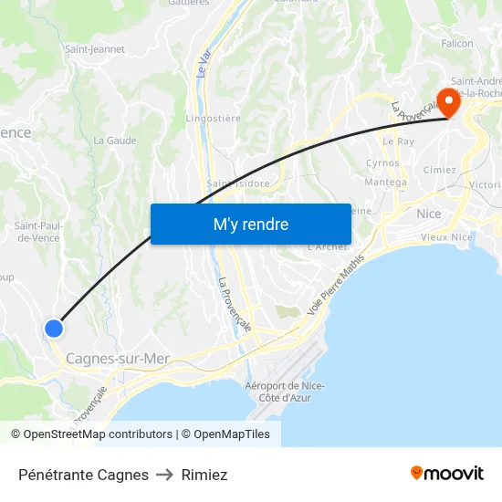 Pénétrante Cagnes to Rimiez map