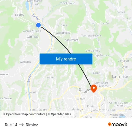 Rue 14 to Rimiez map