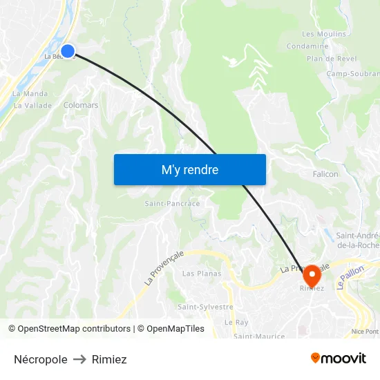 Nécropole to Rimiez map