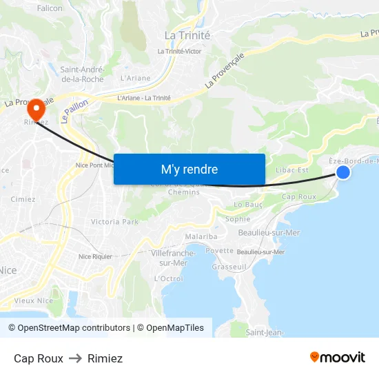 Cap Roux to Rimiez map
