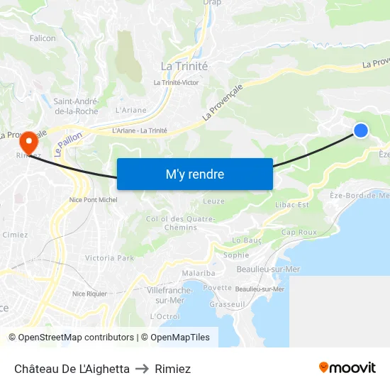 Château De L'Aighetta to Rimiez map