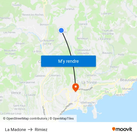 La Madone to Rimiez map