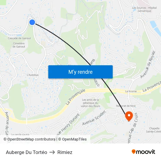 Auberge Du Tortéo to Rimiez map