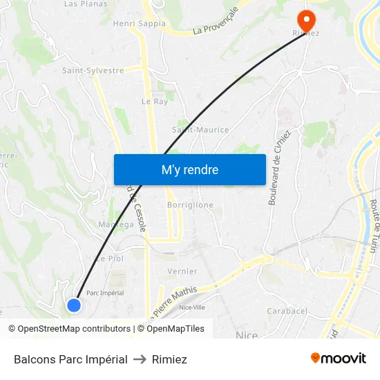 Balcons Parc Impérial to Rimiez map