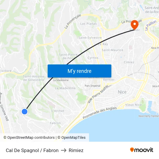 Cal De Spagnol / Fabron to Rimiez map