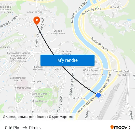 Cité Plm to Rimiez map