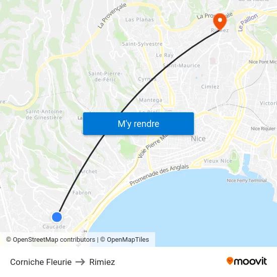 Corniche Fleurie to Rimiez map