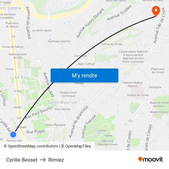 Cyrille Besset to Rimiez map