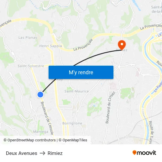 Deux Avenues to Rimiez map