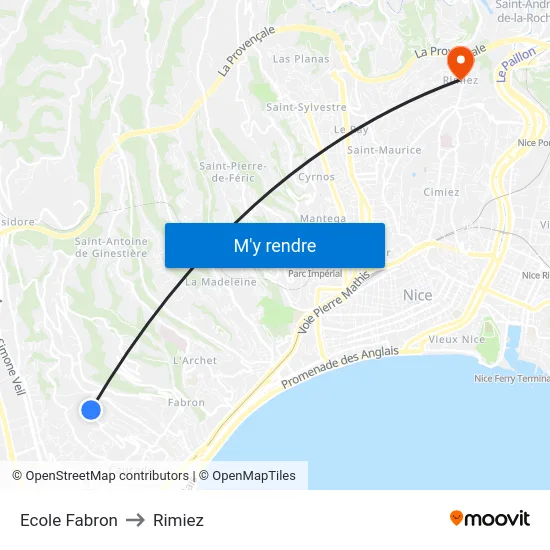 Ecole Fabron to Rimiez map