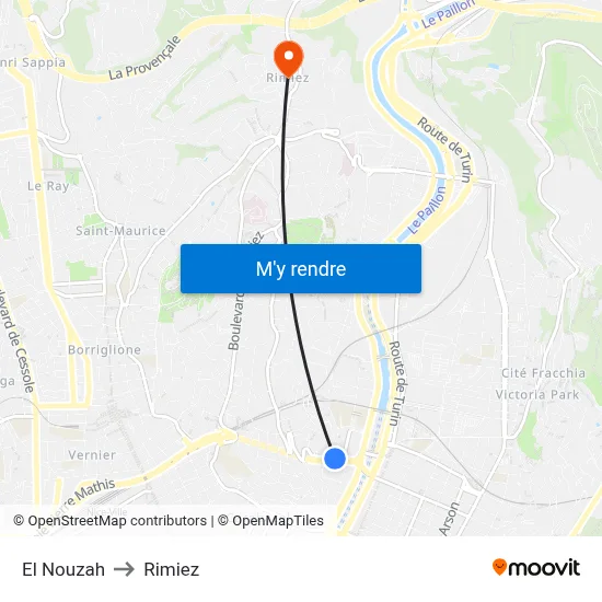 El Nouzah to Rimiez map