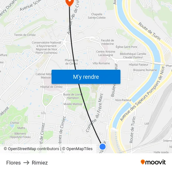 Flores to Rimiez map
