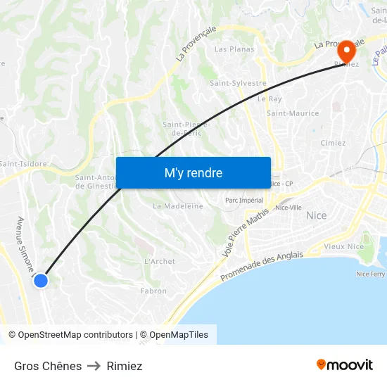 Gros Chênes to Rimiez map