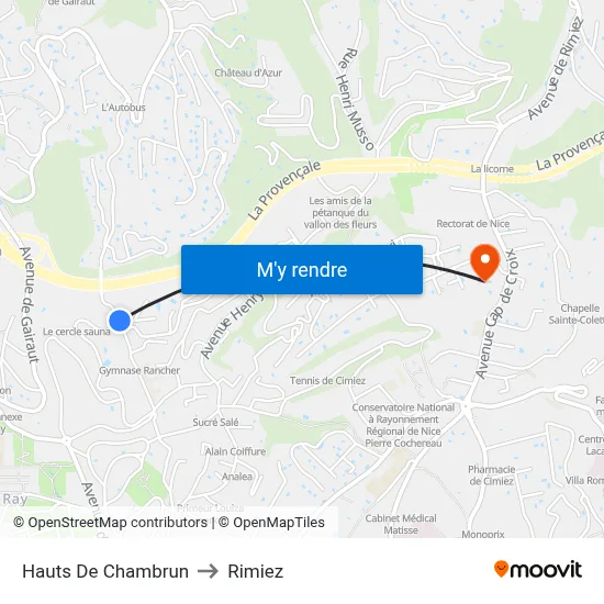 Hauts De Chambrun to Rimiez map