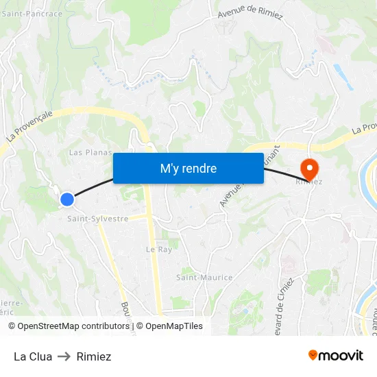 La Clua to Rimiez map