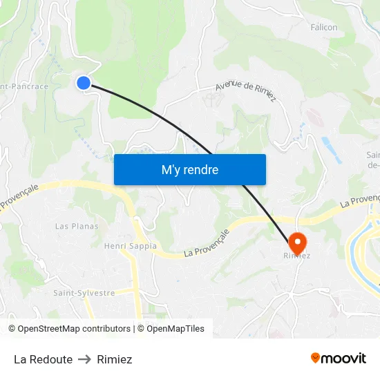 La Redoute to Rimiez map