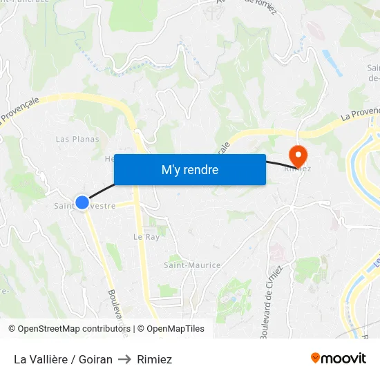 La Vallière / Goiran to Rimiez map