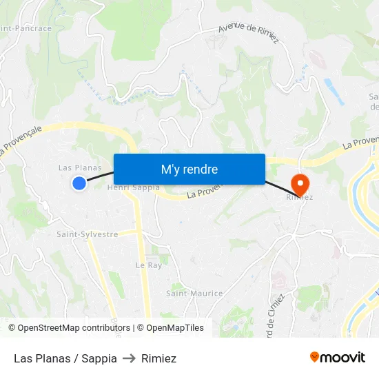 Las Planas / Sappia to Rimiez map