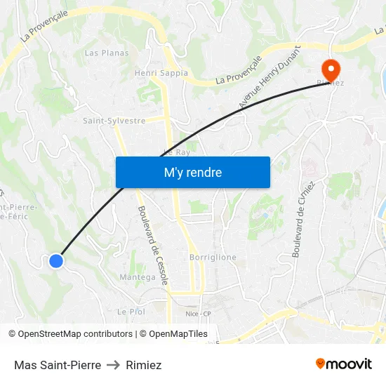 Mas Saint-Pierre to Rimiez map