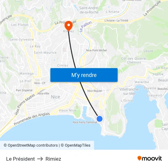 Le Président to Rimiez map