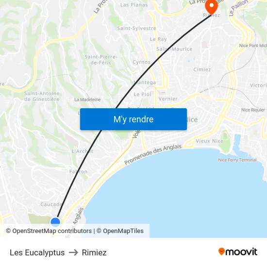Les Eucalyptus to Rimiez map