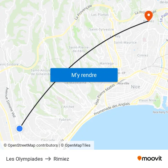 Les Olympiades to Rimiez map