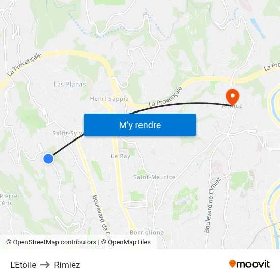 L'Etoile to Rimiez map