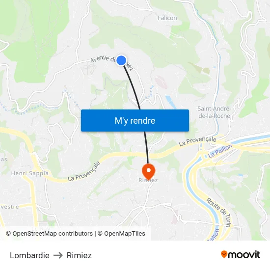 Lombardie to Rimiez map