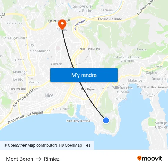 Mont Boron to Rimiez map