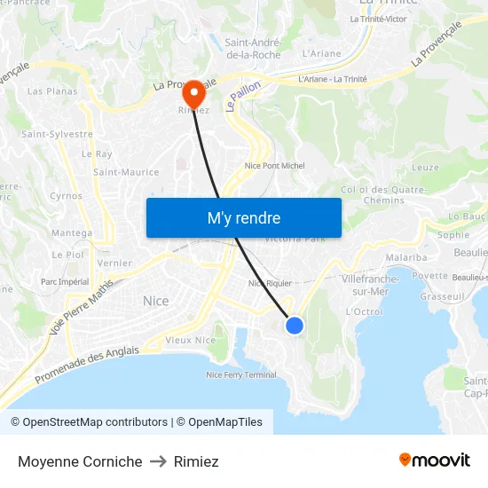 Moyenne Corniche to Rimiez map