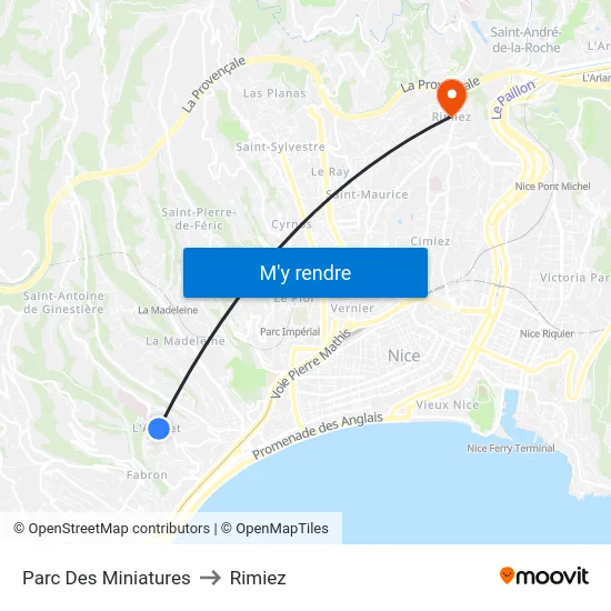 Parc Des Miniatures to Rimiez map