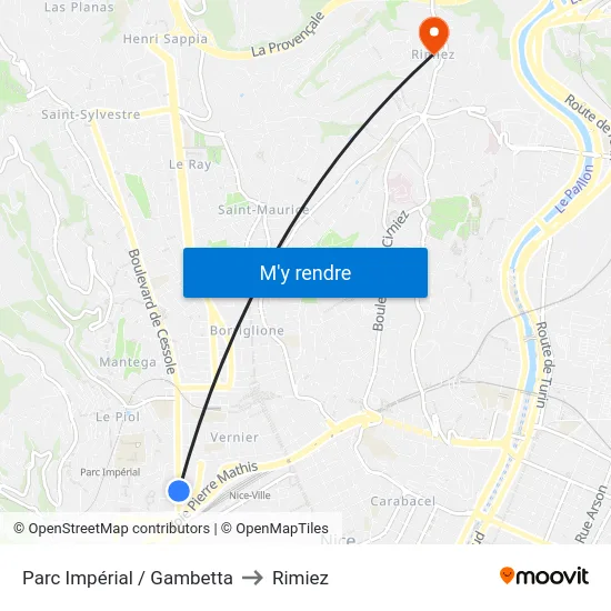 Parc Impérial / Gambetta to Rimiez map
