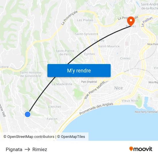 Pignata to Rimiez map