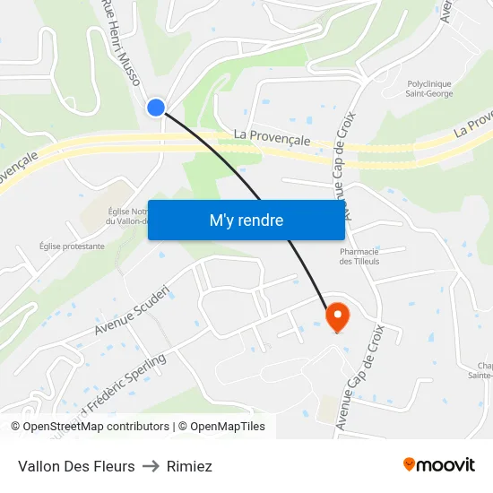 Vallon Des Fleurs to Rimiez map
