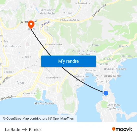 La Rade to Rimiez map