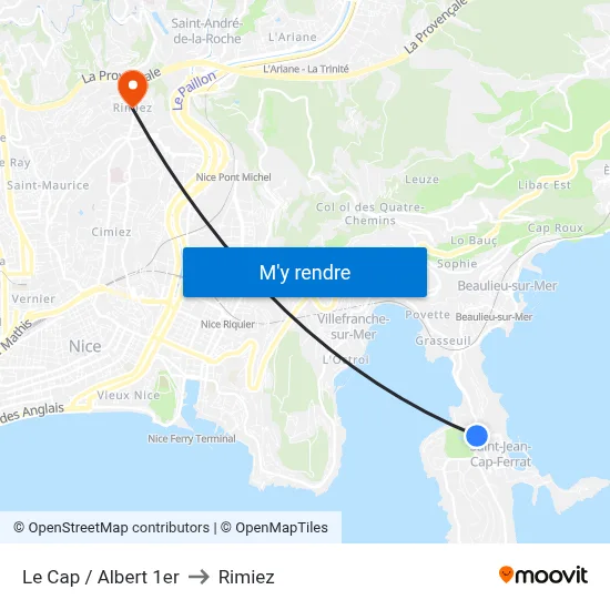 Le Cap / Albert 1er to Rimiez map