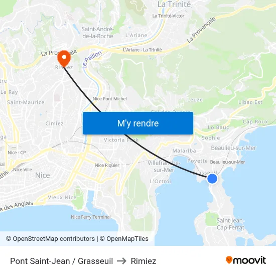 Pont Saint-Jean / Grasseuil to Rimiez map