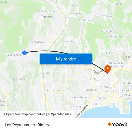 Les Peyrouas to Rimiez map