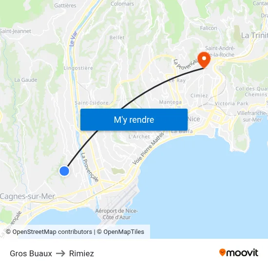 Gros Buaux to Rimiez map